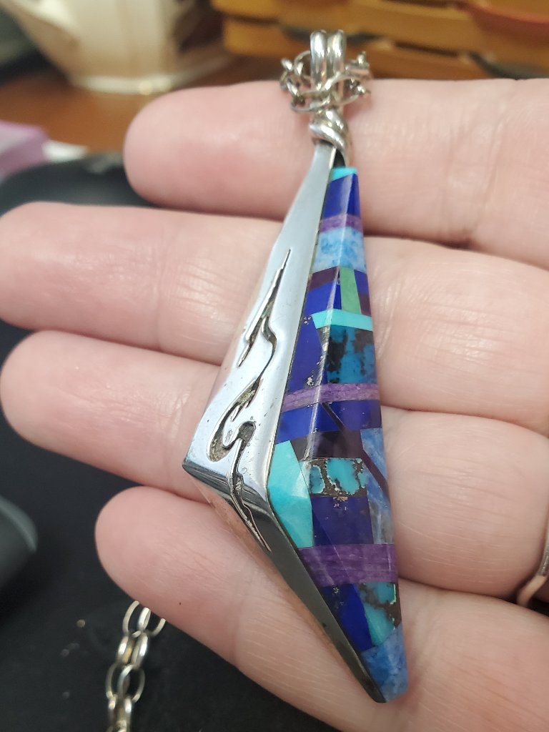 Vintage Artisan Made Navajo Pendant On Sterling Silver Chain